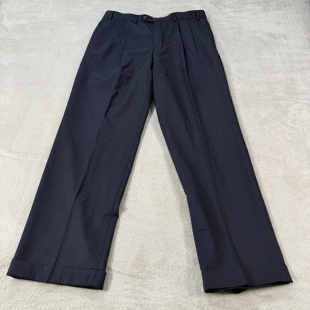 Lauren Ralph Lauren Mens 34x32 Navy Blue Super Wool Cashmere Pleated Dress Pants